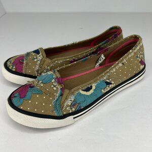 Xhilaration Womens F12269 Brown Floral Fabric Round Toe Size 5 Slip-On Shoes